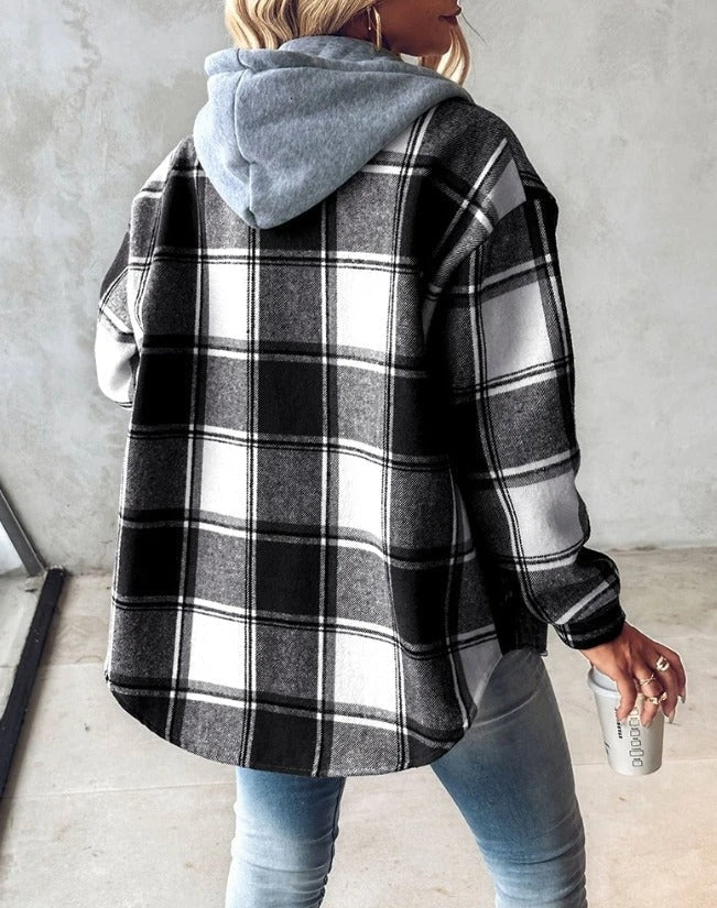 Hoodie feminino estampado com capuz e bolso canguru caimento largo