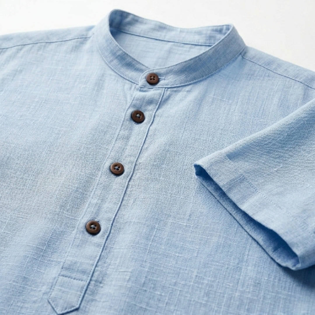 Camisa de linho masculina em tecido natural macio e respirável