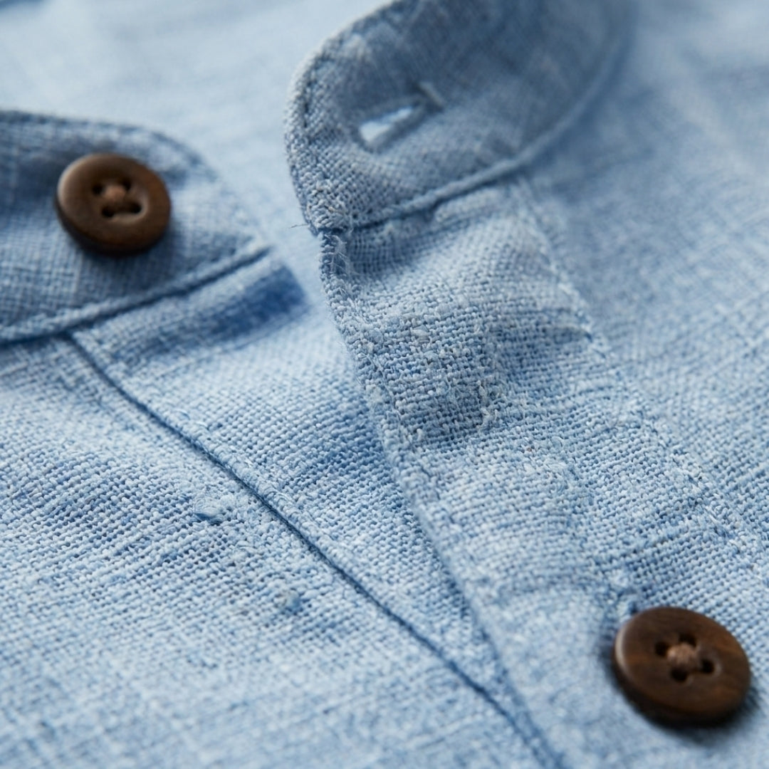 Camisa de linho masculina em tecido natural macio e respirável