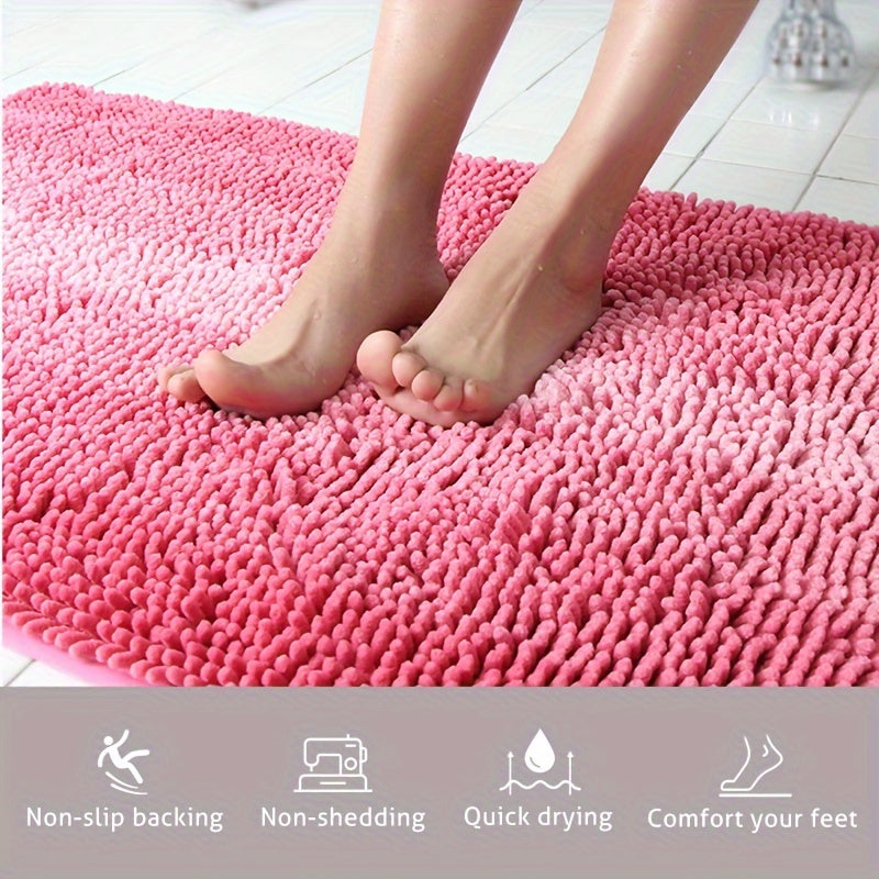 Tapete de banho em chenille antiderrapante e absorvente, lavável à máquina
