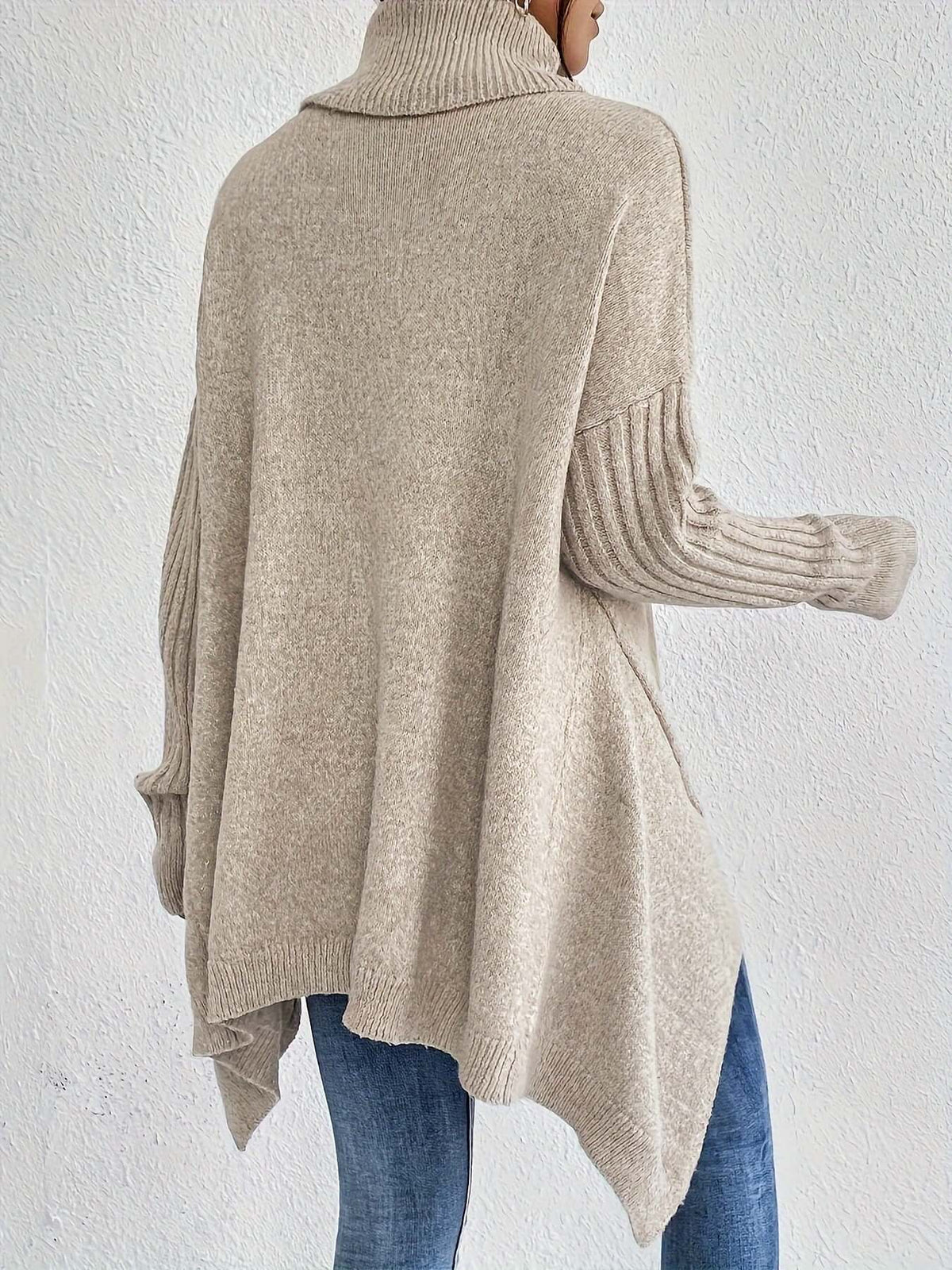 Camisola feminina gola alta bainha assimétrica outono