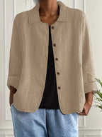 Cardigan feminino algodão linho leve estilo camisa corte relaxado