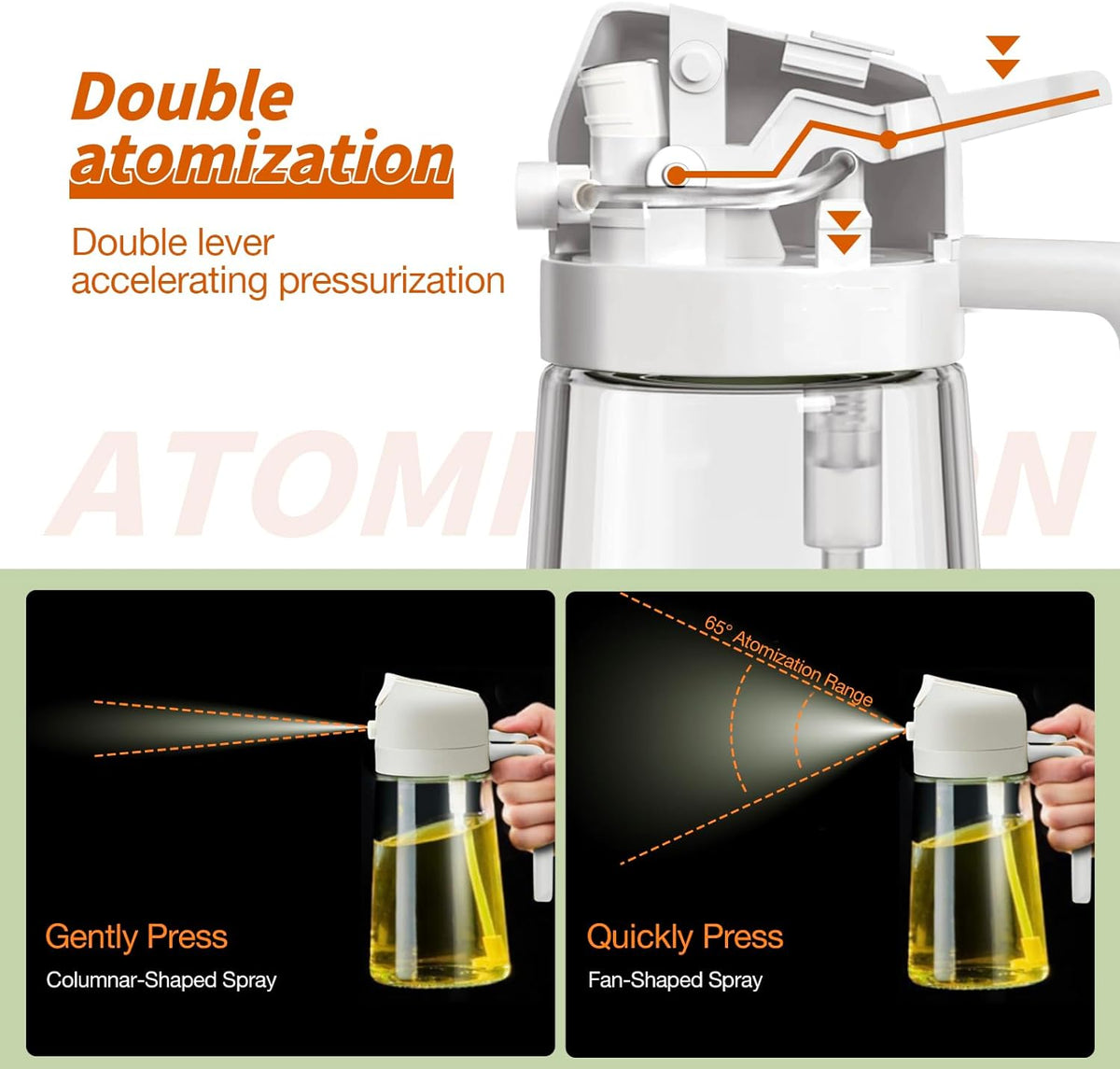 Spray de azeite 2 em 1 frasco de vidro 470ml para cozinha saudável