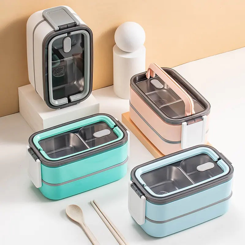 Lunchbox bento aço inoxidável 2 camadas, organizada e compacta
