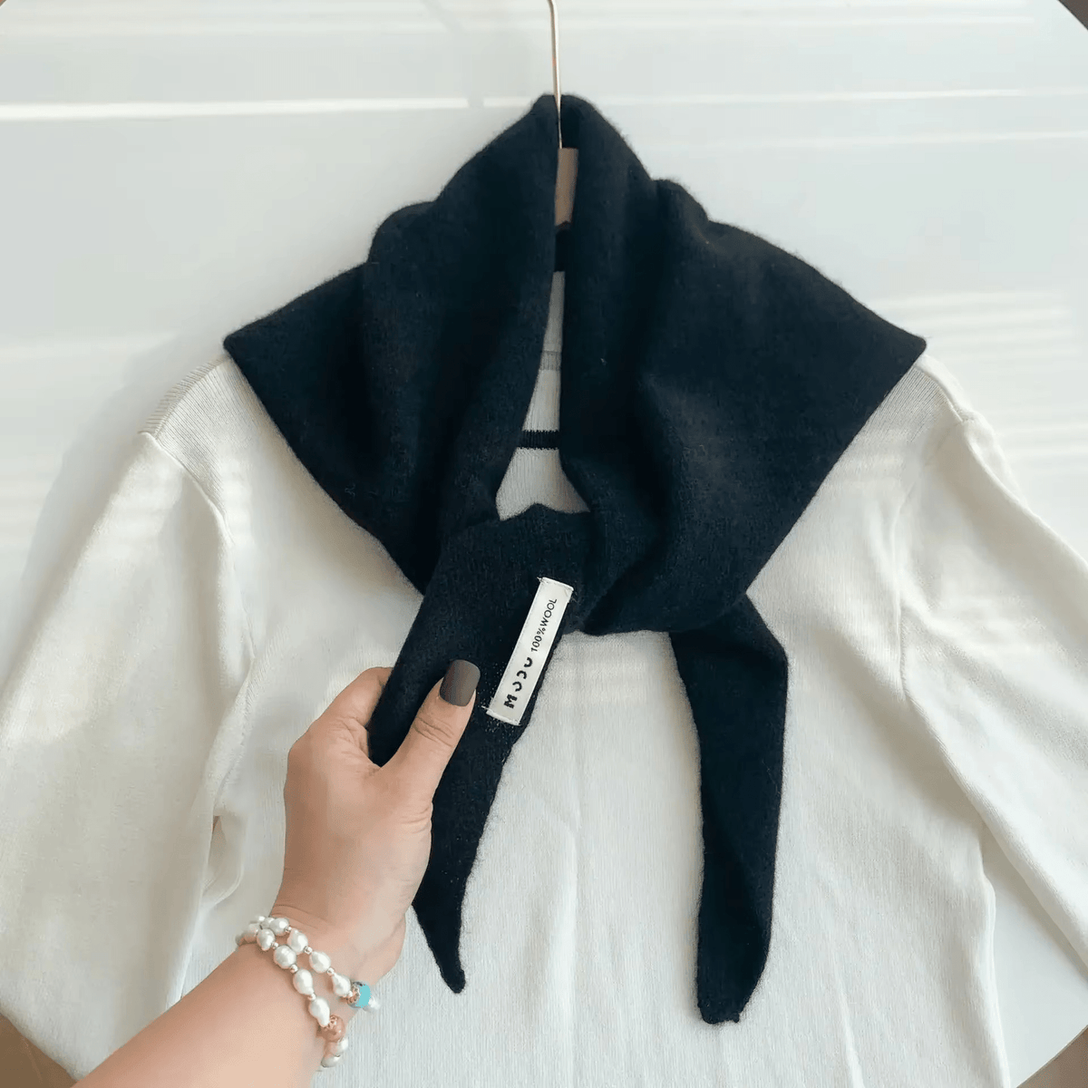 Lenço triangular de lã tricotado feminino, xaile quente e versátil