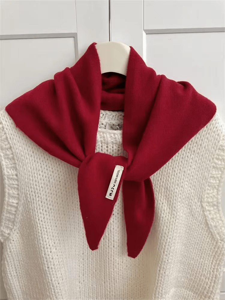 Lenço triangular de lã tricotado feminino, xaile quente e versátil