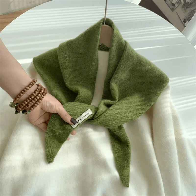 Lenço triangular de lã tricotado feminino, xaile quente e versátil