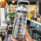 Garrafa de água 2L com canudo e marcação de tempo, para desporto e fitness, sem BPA