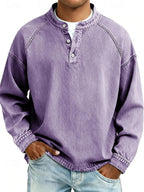 Camisa Henley masculina relaxada com acabamento vintage e decote com botões