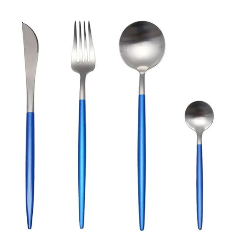 Conjunto de talheres 24 peças aço inoxidável com acabamento ouro e prata, alto brilho
