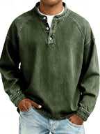 Camisa Henley masculina relaxada com acabamento vintage e decote com botões