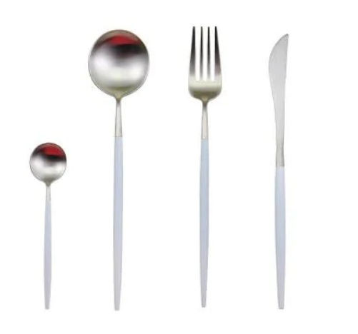 Conjunto de talheres 24 peças aço inoxidável com acabamento ouro e prata, alto brilho