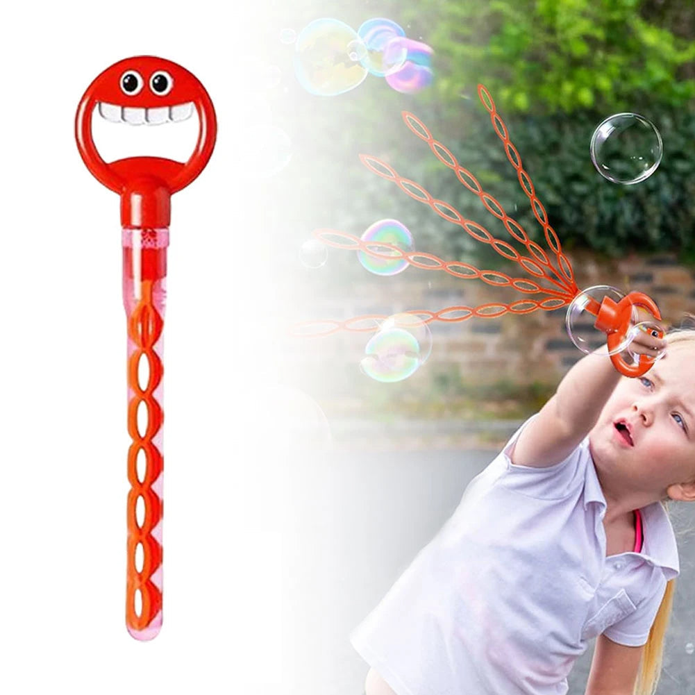 Varinha de bolhas 32 furos com design de mão sorridente, brinquedo colorido e portátil para crianças