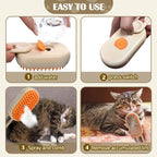 Escova a Vapor 3 em 1 para Pets com massagem, antipelos e spray integrado em ABS