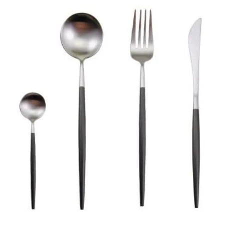 Conjunto de talheres 24 peças aço inoxidável com acabamento ouro e prata, alto brilho