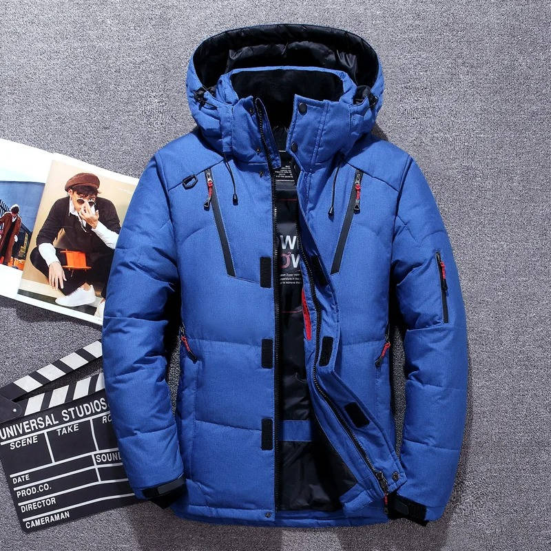 Parka de inverno homem impermeável corta-vento com plumas de pato e capuz ajustável
