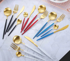 Conjunto de talheres 24 peças aço inoxidável com acabamento ouro e prata, alto brilho