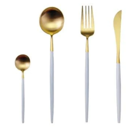 Conjunto de talheres 24 peças aço inoxidável com acabamento ouro e prata, alto brilho