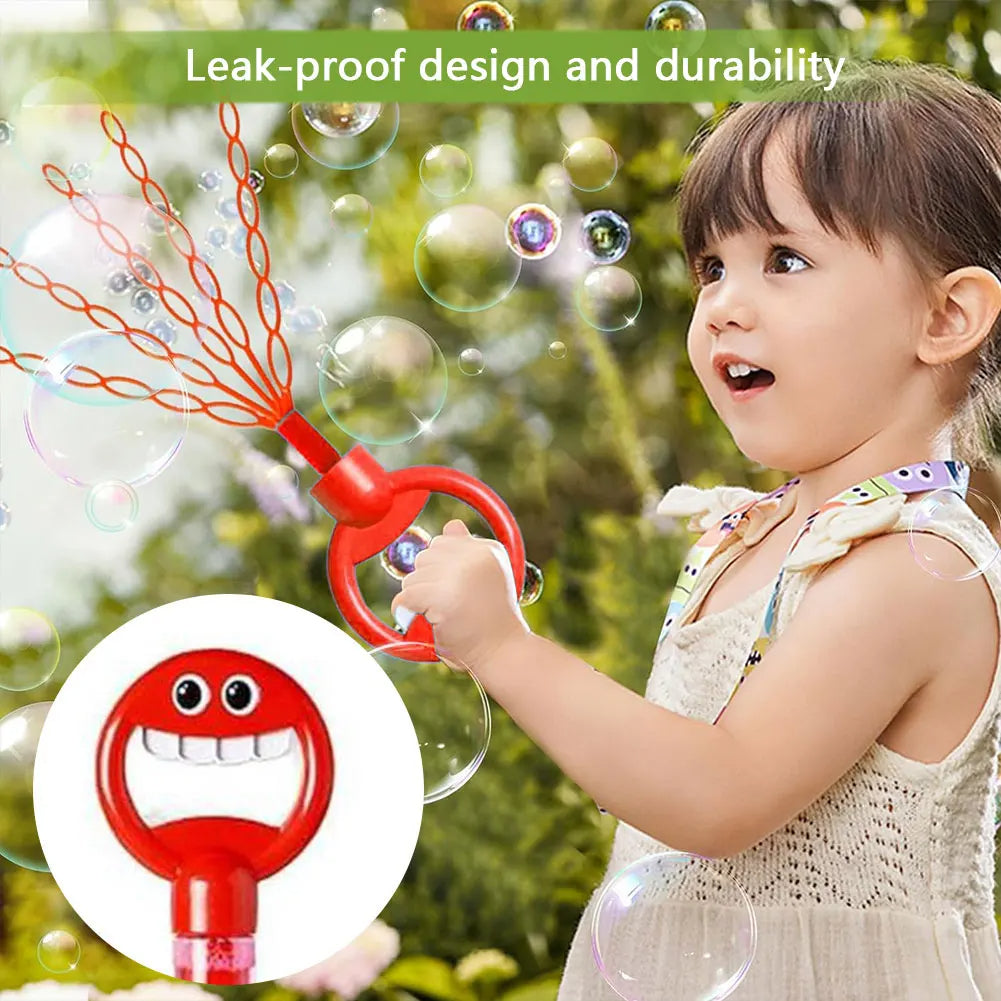 Varinha de bolhas 32 furos com design de mão sorridente, brinquedo colorido e portátil para crianças
