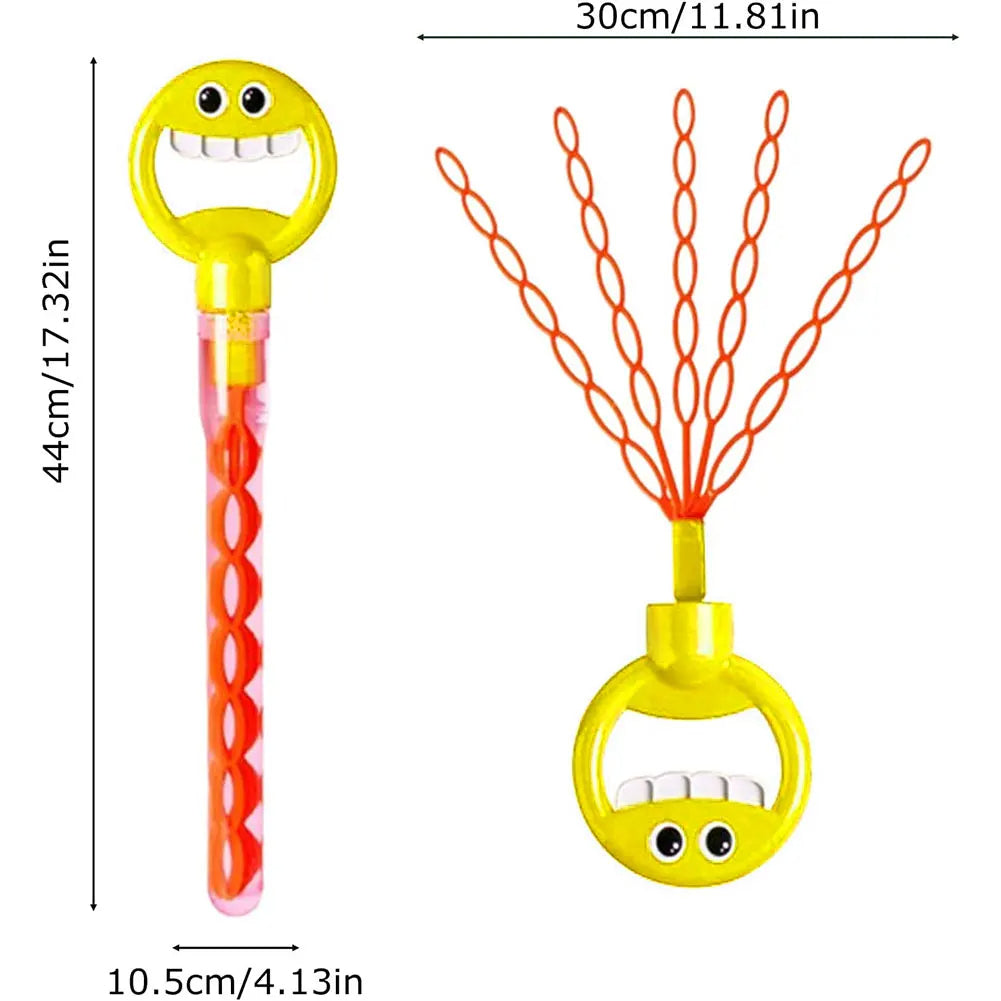 Varinha de bolhas 32 furos com design de mão sorridente, brinquedo colorido e portátil para crianças