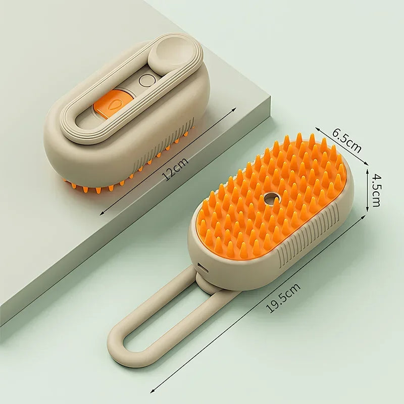 Escova a Vapor 3 em 1 para Pets com massagem, antipelos e spray integrado em ABS