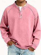 Camisa Henley masculina relaxada com acabamento vintage e decote com botões
