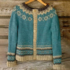 Cardigan islandês vintage feminino tricotado à mão com padrão nórdico vibrante