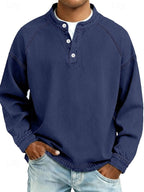 Camisa Henley masculina relaxada com acabamento vintage e decote com botões