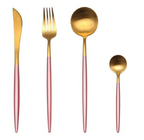 Conjunto de talheres 24 peças aço inoxidável com acabamento ouro e prata, alto brilho