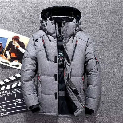 Parka de inverno homem impermeável corta-vento com plumas de pato e capuz ajustável