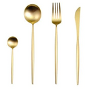 Conjunto de talheres 24 peças aço inoxidável com acabamento ouro e prata, alto brilho