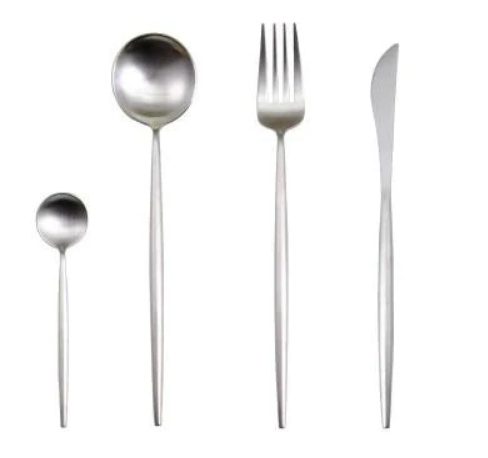 Conjunto de talheres 24 peças aço inoxidável com acabamento ouro e prata, alto brilho