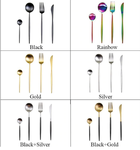 Conjunto de talheres 24 peças aço inoxidável com acabamento ouro e prata, alto brilho