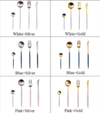 Conjunto de talheres 24 peças aço inoxidável com acabamento ouro e prata, alto brilho