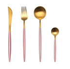 Conjunto de talheres 24 peças aço inoxidável com acabamento ouro e prata, alto brilho