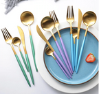 Conjunto de talheres 24 peças aço inoxidável com acabamento ouro e prata, alto brilho