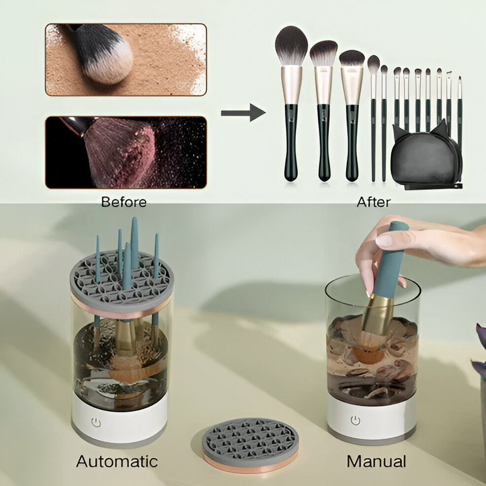 Limpador de pincéis elétrico 3 em 1 com esterilização UV e modos automático e manual