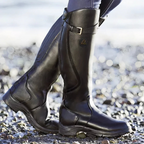 Botas impermeáveis femininas com fivelas decorativas abaixo do joelho