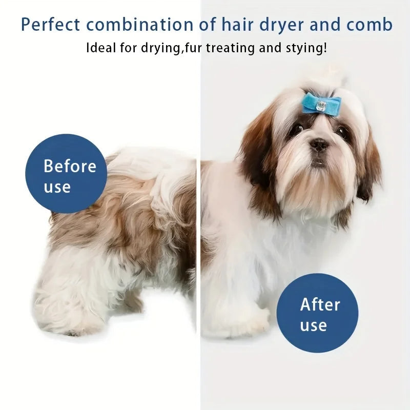 Secador de pelo para cães 3 em 1 com escova e pente intercambiáveis, temperatura ajustável