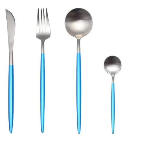 Conjunto de talheres 24 peças aço inoxidável com acabamento ouro e prata, alto brilho