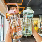 Garrafa de água 2L com canudo e marcação de tempo, para desporto e fitness, sem BPA