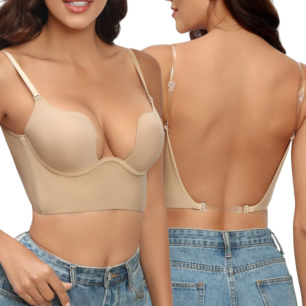 Sutiã sem costas sem alças invisível para mulher com acabamento sem costuras