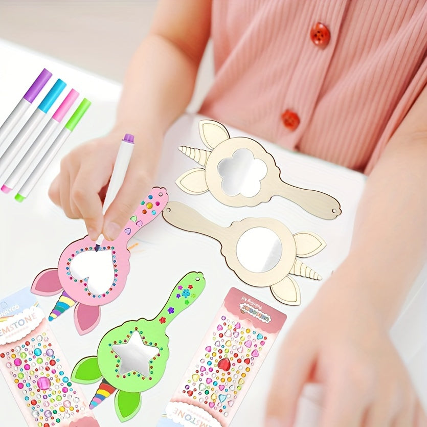Espelhos de madeira DIY unicórnio, conjunto 12 peças, decoração de parede temática animal