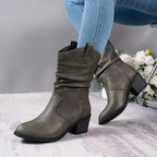 Botins ocidentais femininos Western com salto bloco até ao tornozelo