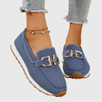 Tênis loafer ortopédico feminino mesh leve com detalhe dourado