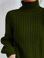 Camisola feminina gola alta canelada com fenda lateral outono inverno