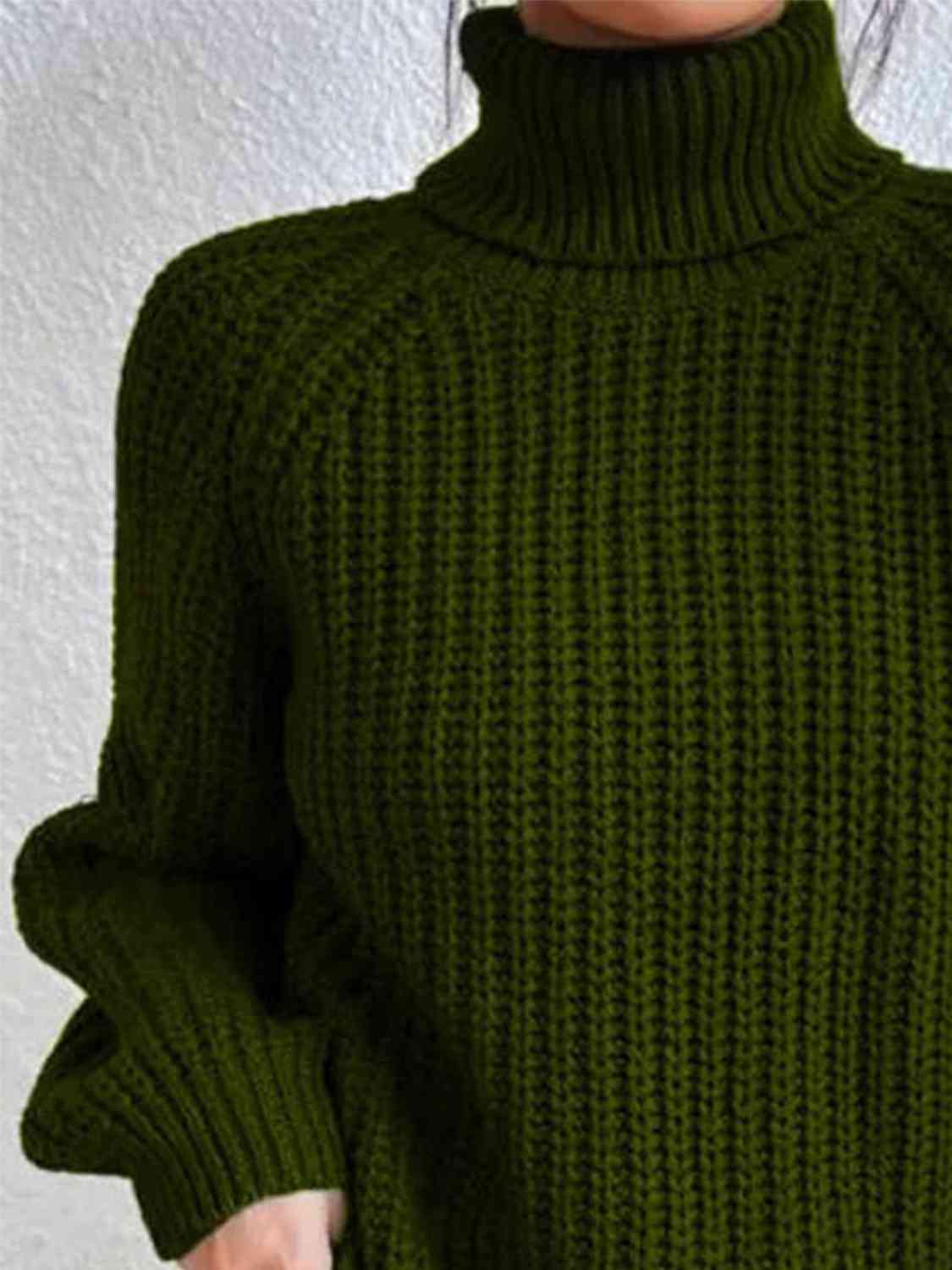 Camisola feminina gola alta canelada com fenda lateral outono inverno