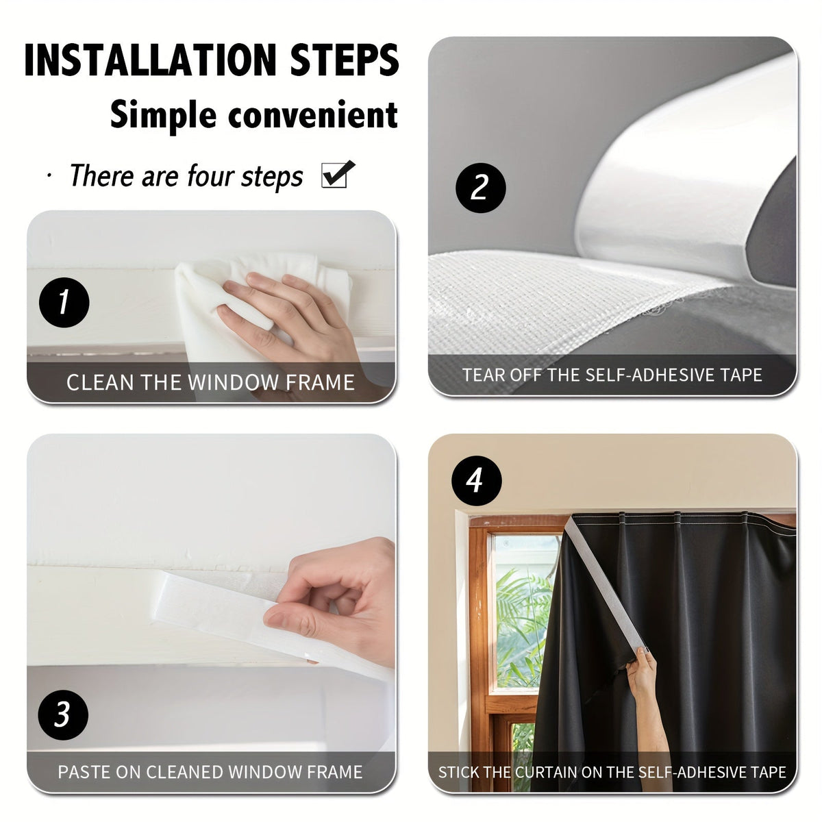 Cortinas blackout autoadesivas com velcro para quarto e sala, poliéster 100%