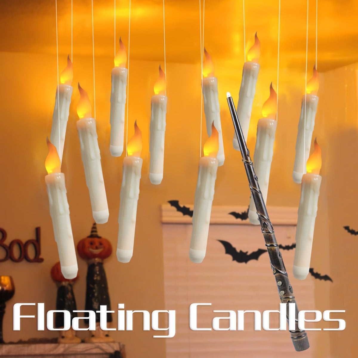 Velas LED flutuantes sem chama, conjunto 12 unidades com controlo remoto, decoração Natal e Halloween