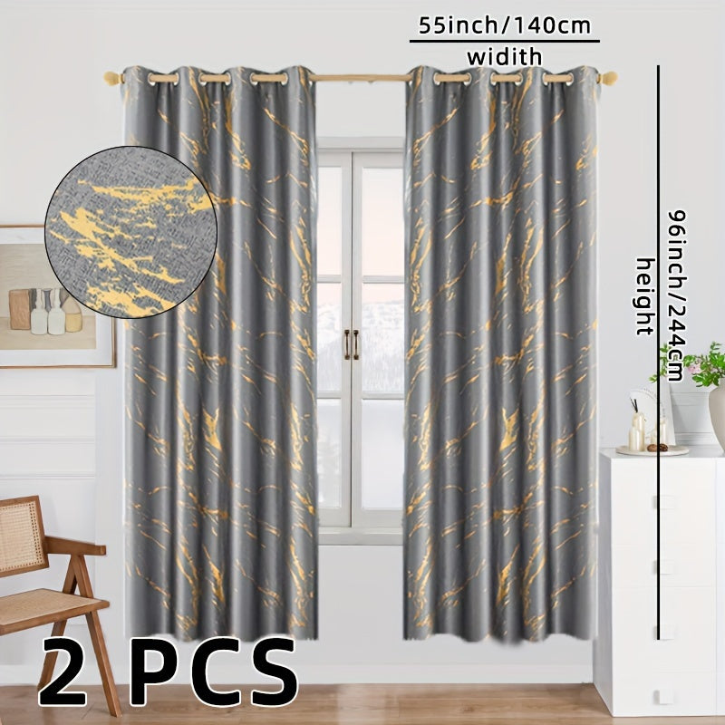 Cortinas blackout padrão mármore com folha de ouro para quarto e sala de estar